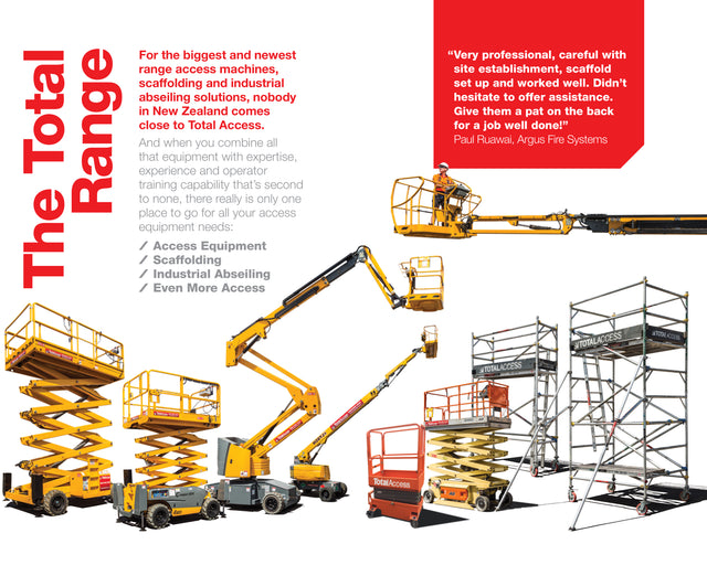Largest provider of Access Machines, Scaffolding, Height Services, and EWP Training within the construction industry in New Zealand. Access Solutions from Total Access. Access Hire. 